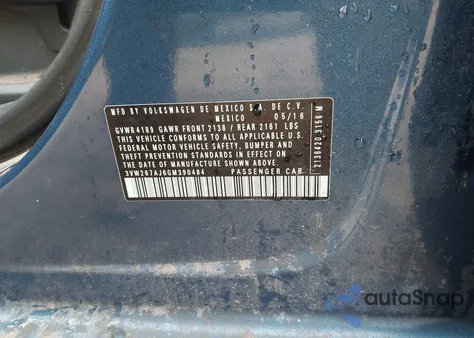 2016 Volkswagen Jetta 1.4T S z USA, uszkodzony, nr VIN 3VW267AJ6GM390484